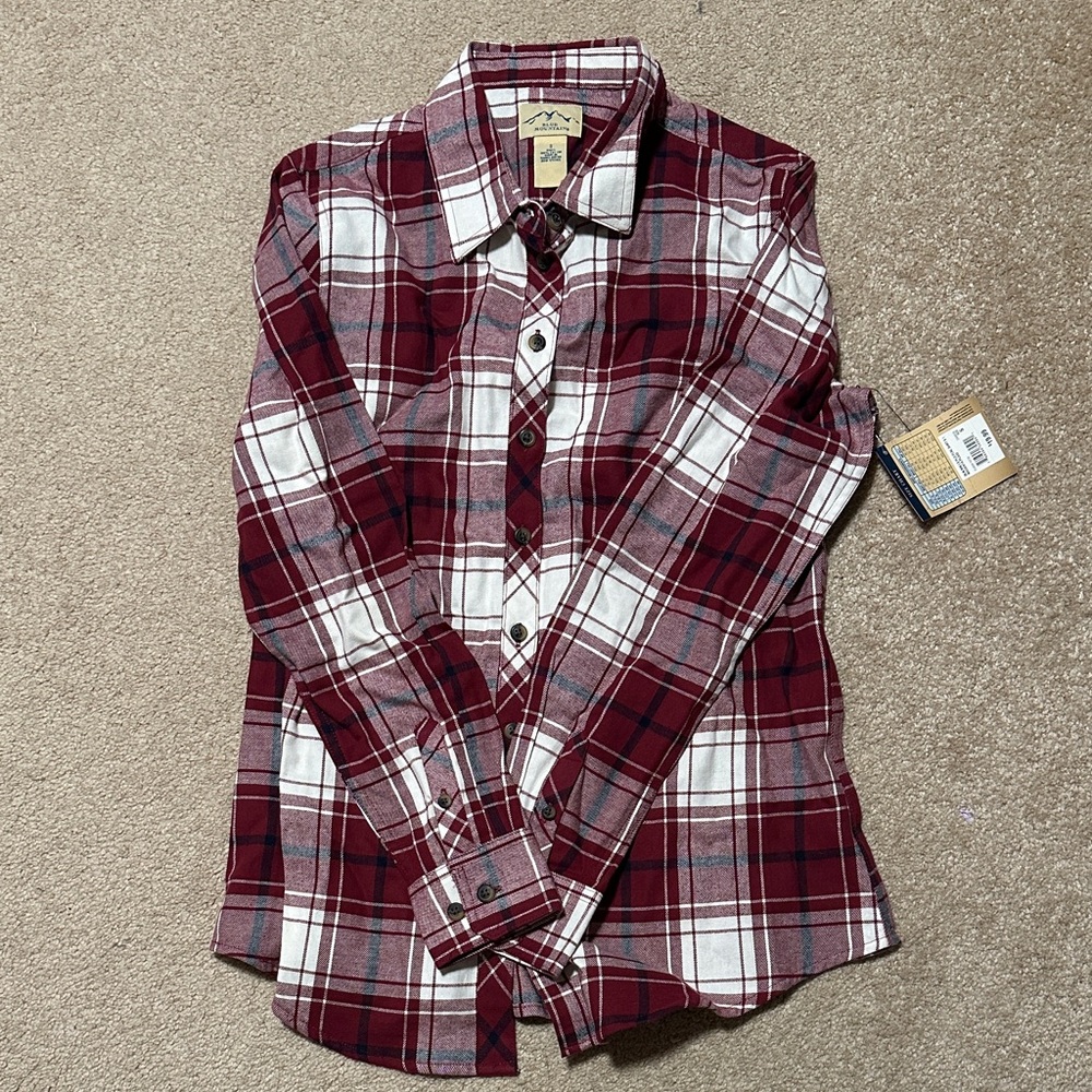 Classic Plaid Button Down Shirt - Burgundy and White